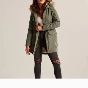 Y2k Abercrombie & Fitch Olive Utility Jacket with Fur Hood